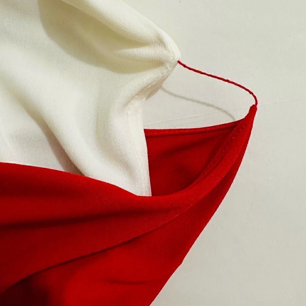 Jackie Rogers Grecian Style Cream maxi Dress, red waist band, neck tie, Medium - Picture 10 of 13
